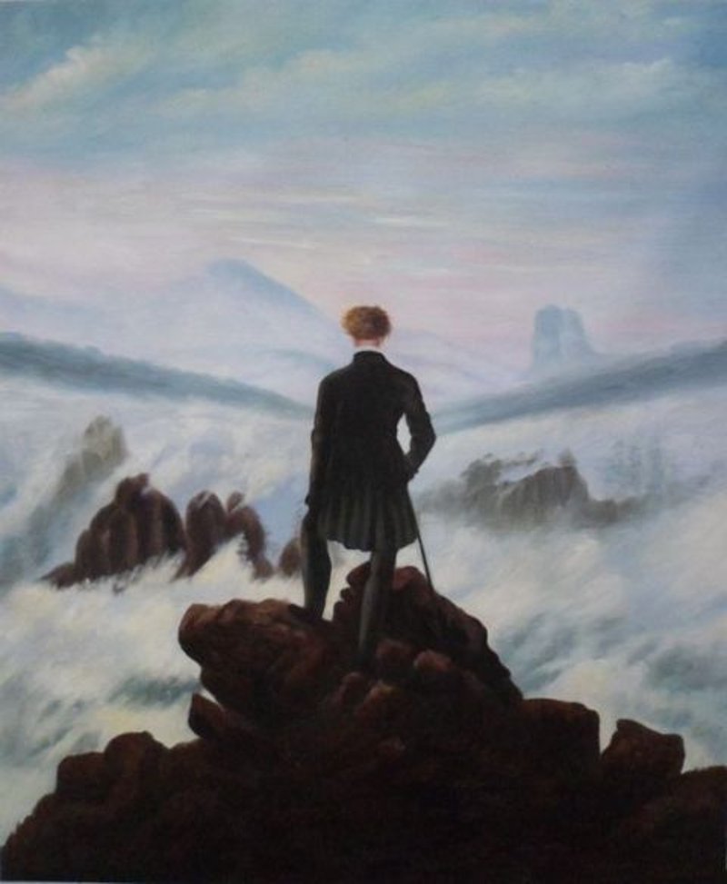 Quadro viandante sul mare di nebbia